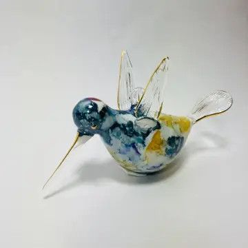 Blown Glass Hummingbird Ornament Blue