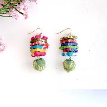 Stacked Triangle Kantha Earrings