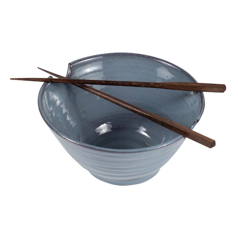 Ceramic Bowl with Chopsticks - Blue