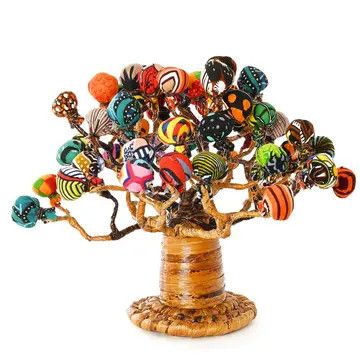 Banana Fiber Baobab Tree w/Kitenge Cloth Baubles