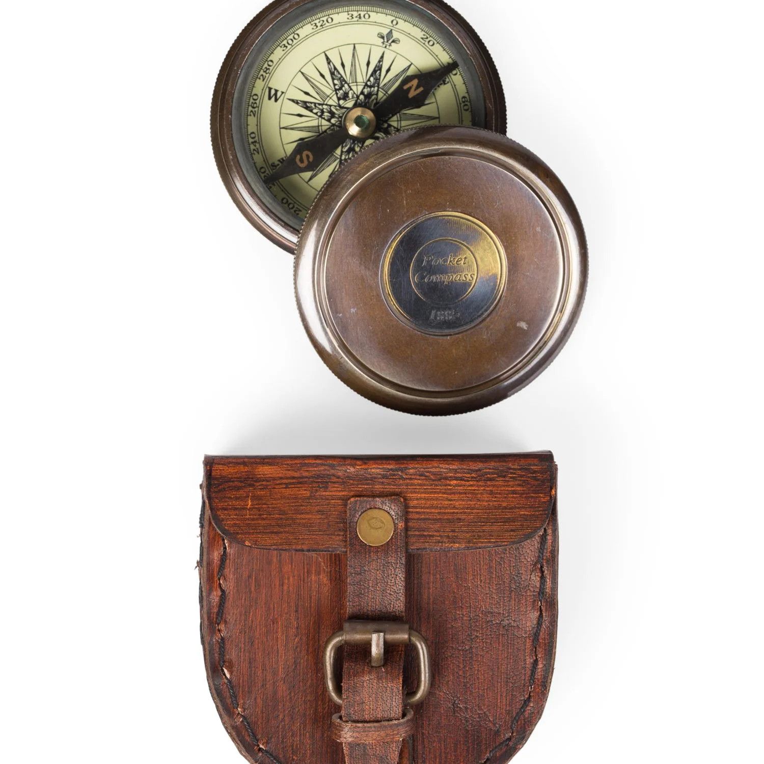 Pocket Compass with Leather Case