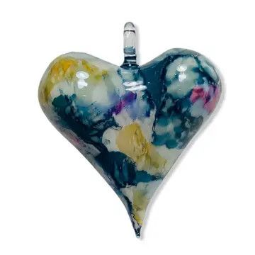 Blown Glass Heart Ornament Blue