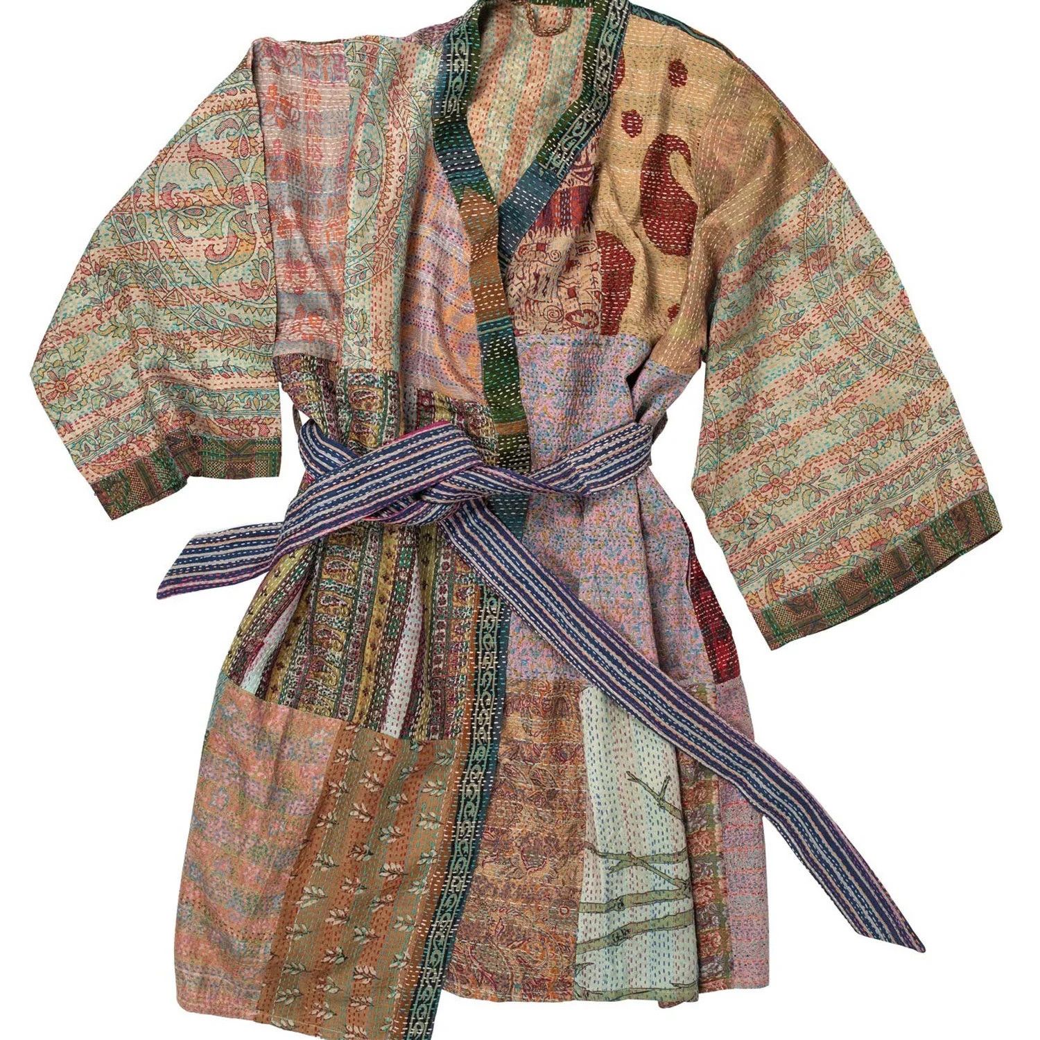 Kantha Stitch Silk Bathrobe