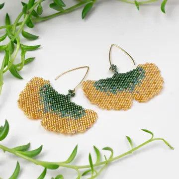 Fall Ginkgo Leaf Glass Bead Earrings