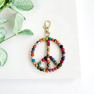 Kantha Peace Sign Keychain