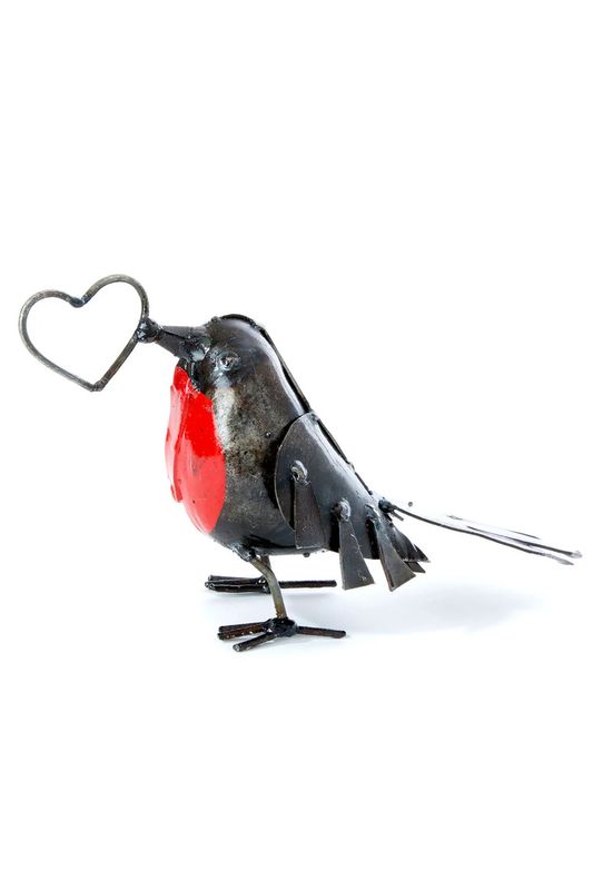 Recycled Metal Robin w/Open Heart