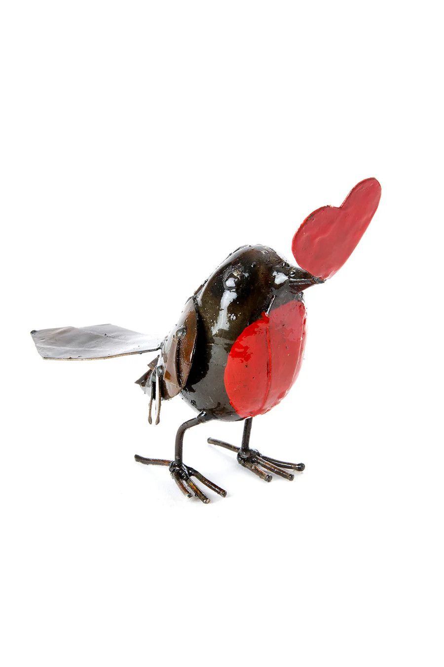 Recycled Metal Robin w/Red Heart
