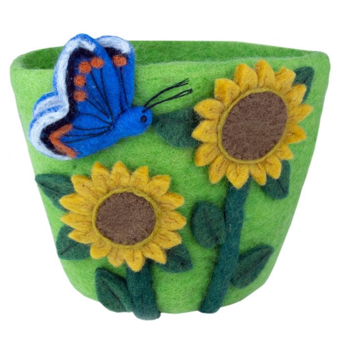Sunflower &amp; Blue Butterfly Felt Pot