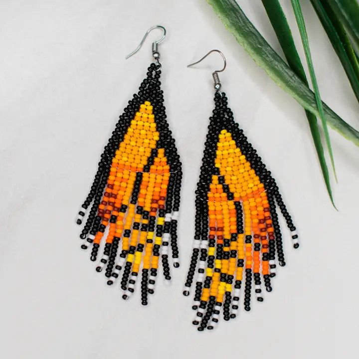 Orange Butterfly Beaded Earring