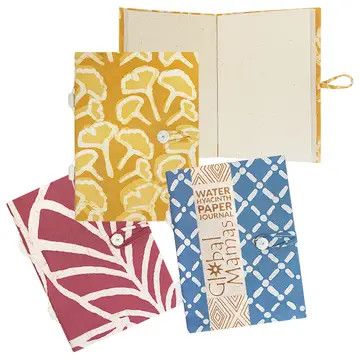 Water Hyacinth Journal w/Batik Cotton Cover Assorted Colors &amp; Patterns-Large