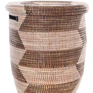 Basket Black &amp; White Herringbone Flat Lid Hamper