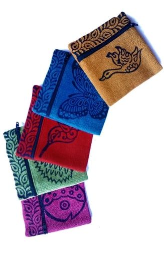 Cotton Block Print Coin Purse w/Zipper