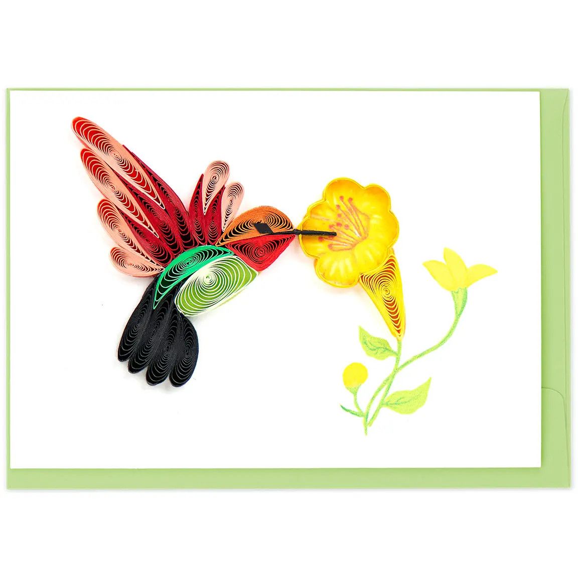 Hummingbird &amp; Yellow Flower Quilled Gift Enclosure Card