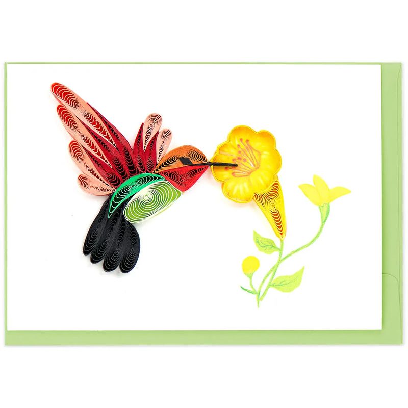 Hummingbird &amp; Yellow Flower Quilled Gift Enclosure Card