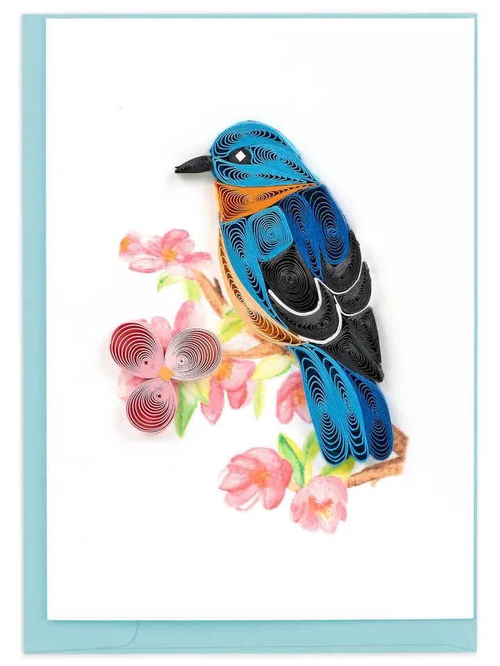 Bluebird on Flower Branch Quilled Gift Enclosure Card