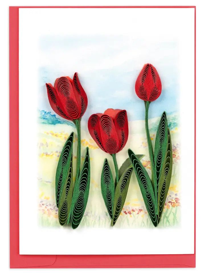 Red Tulip Field Quilled Gift Enclosure Card