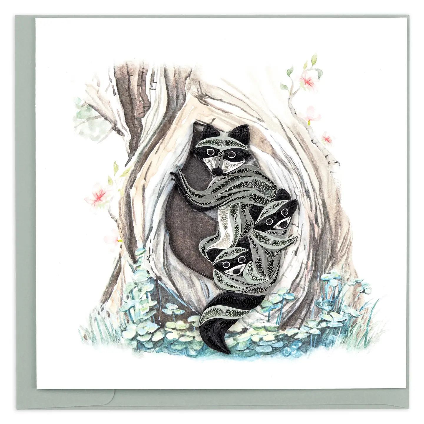 Raccoon Tree Hole Quilled Card