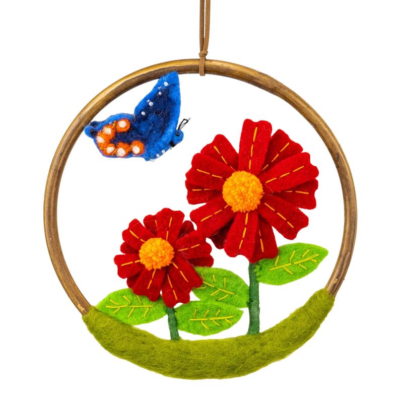 Mexican Sunflower &amp; Blue Butterfly Hanging Ring
