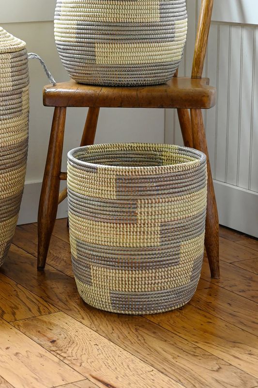 Basket Bin Silver &amp; Cream Stairstep