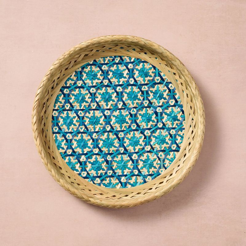 Indigo Woven Bamboo Basket