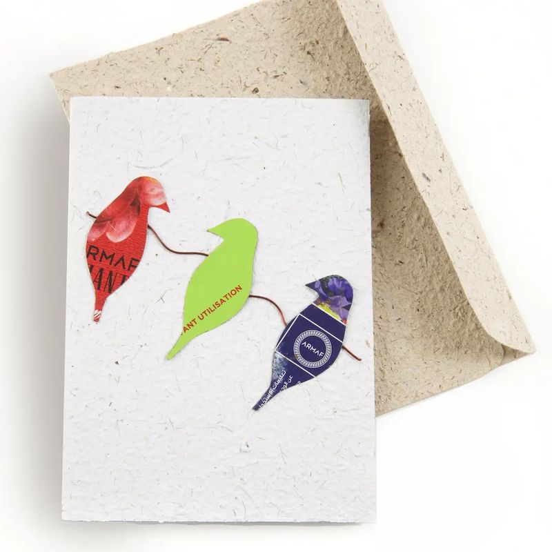 Recycled Metal Birds On Branch Note Card