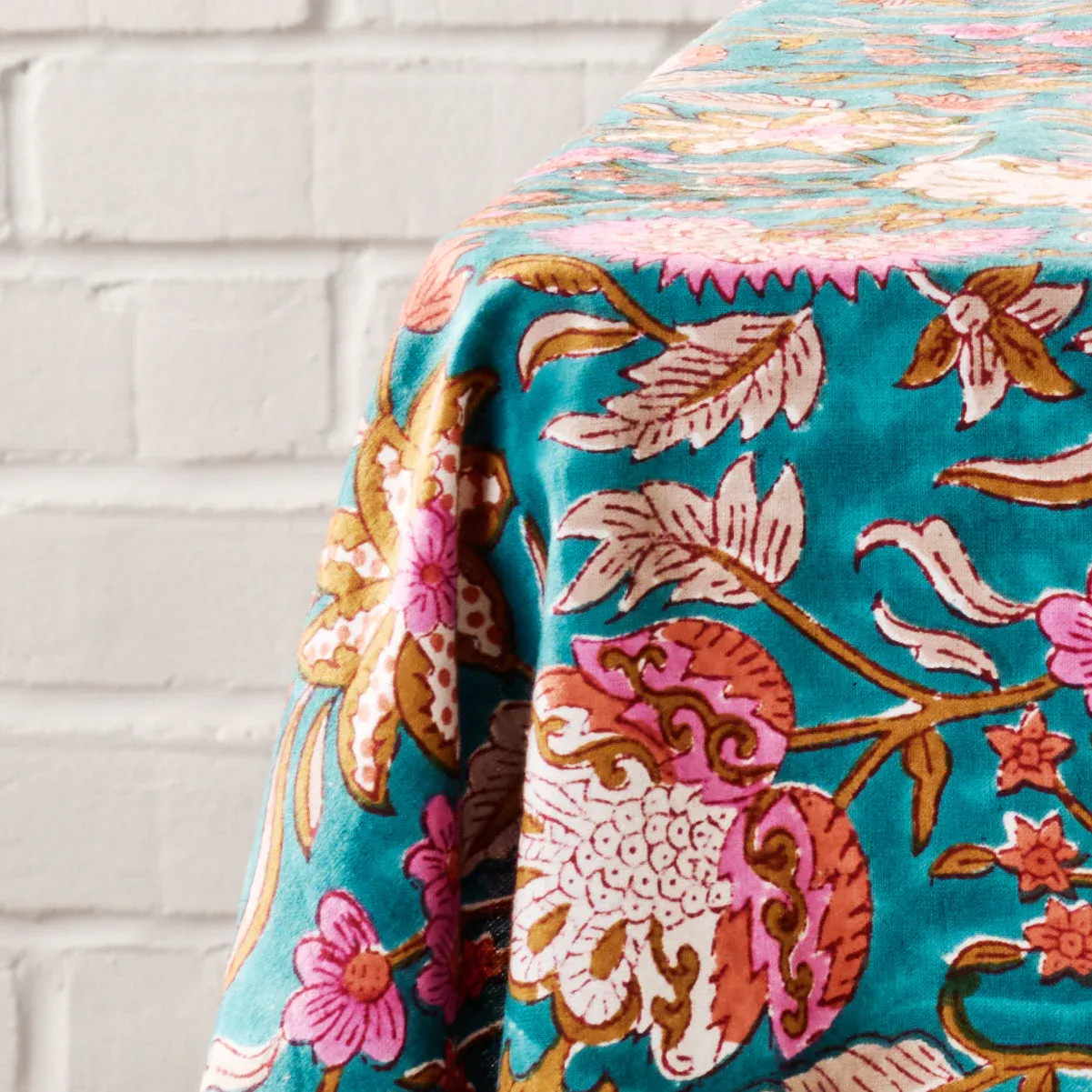 Teal Blockprint Tablecloth