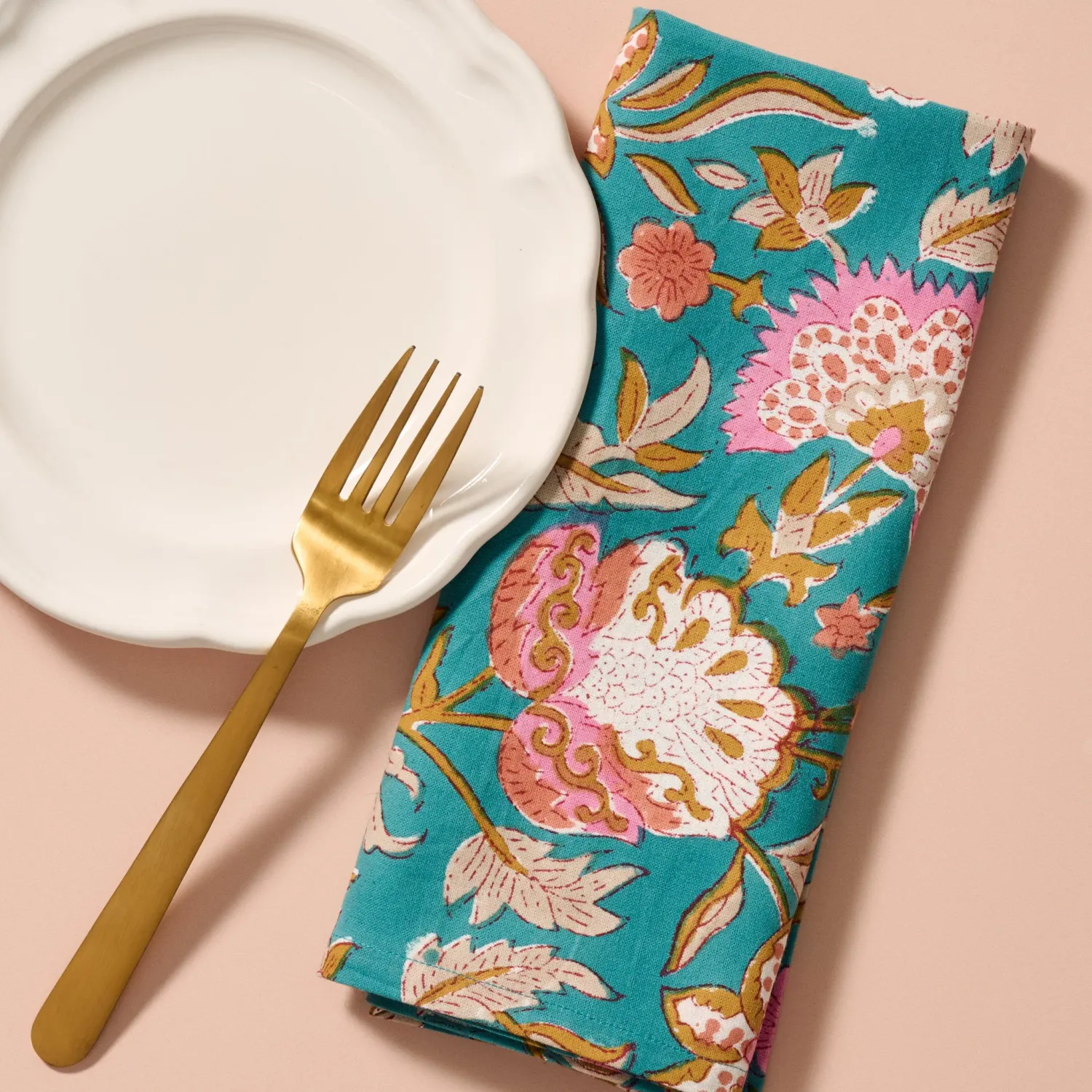 Teal Blockprint Napkin