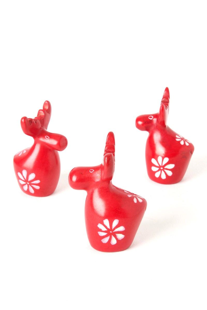 Soapstone Red Floral Reindeer Itty Bitty