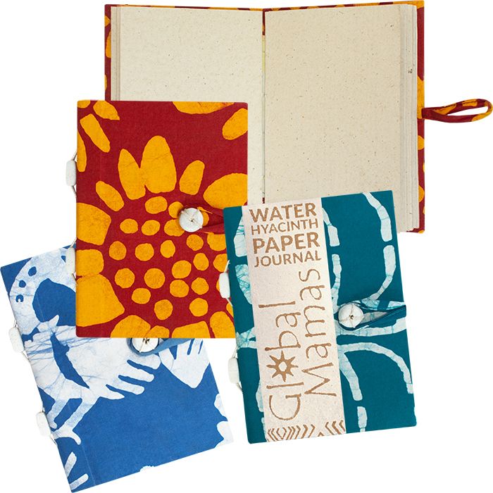 Water Hyacinth Journal w/Batik Cotton Cover Assorted Colors &amp; Patterns-Small
