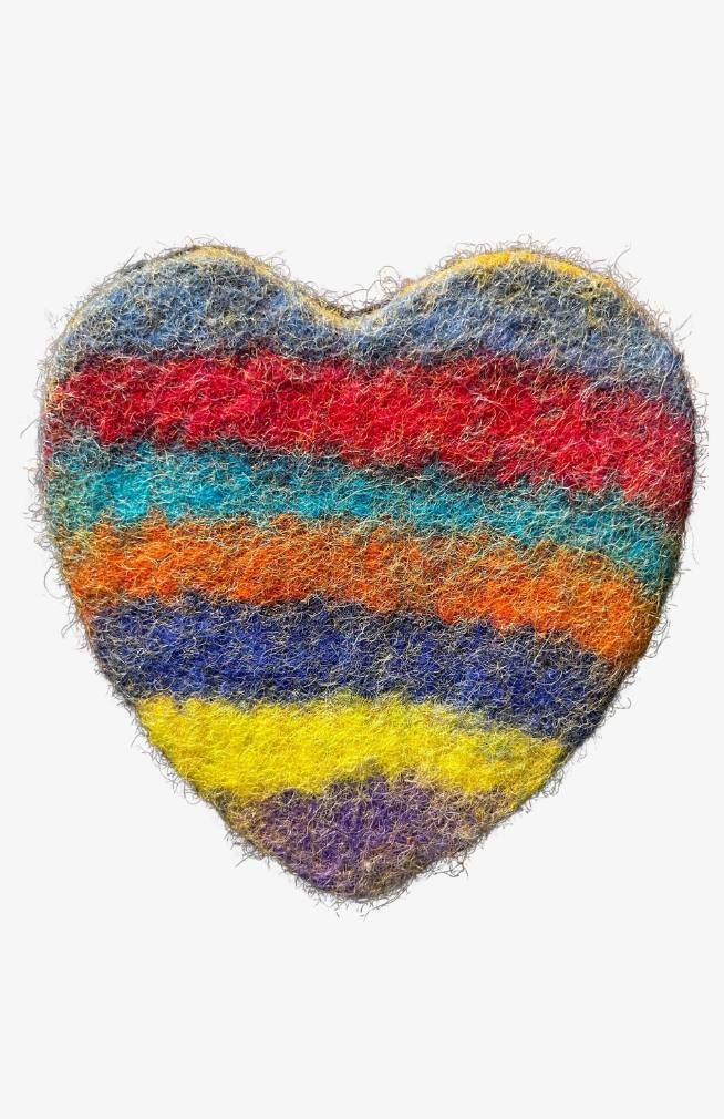 Felted Burlap Rainbow Heart Dish Scrubber
