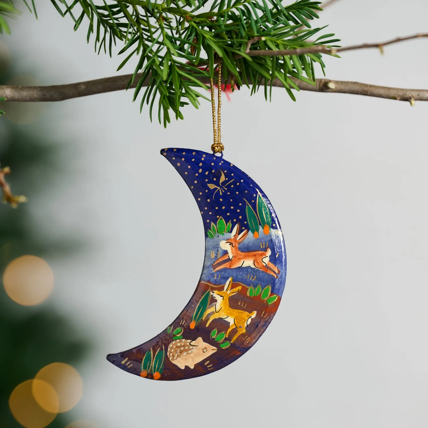 Painted Paper Mache Moon Ornament