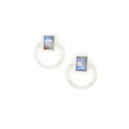 Moonstone Silver Loop Stud Earrings