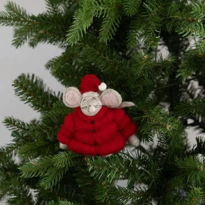 Puffy Coat Santa Mouse Felt Ornament