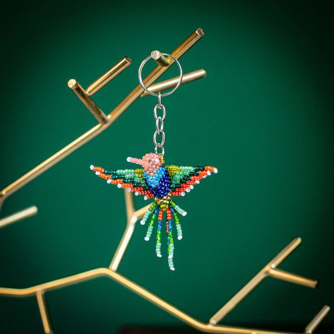 Beaded Hummingbird Keychain