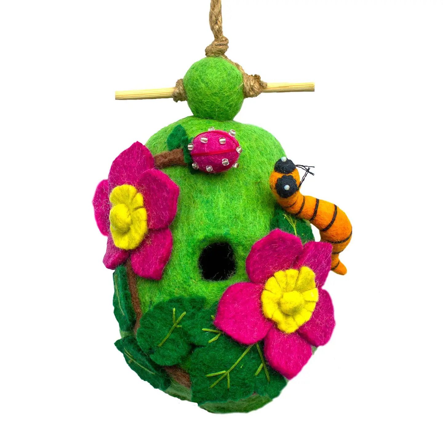 Raspberry Caterpillar Felted Birdhouse