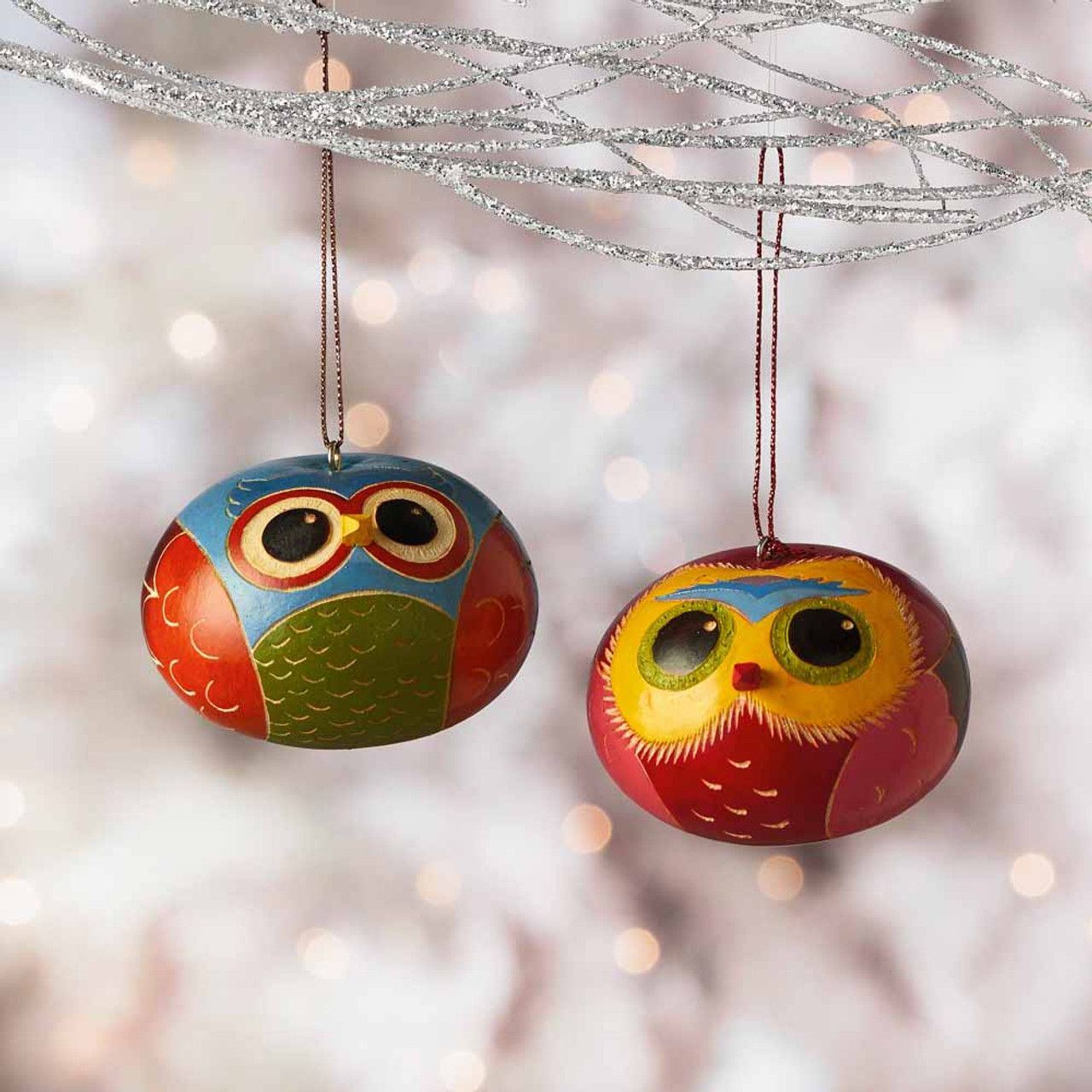Bright Owl Gourd Ornament