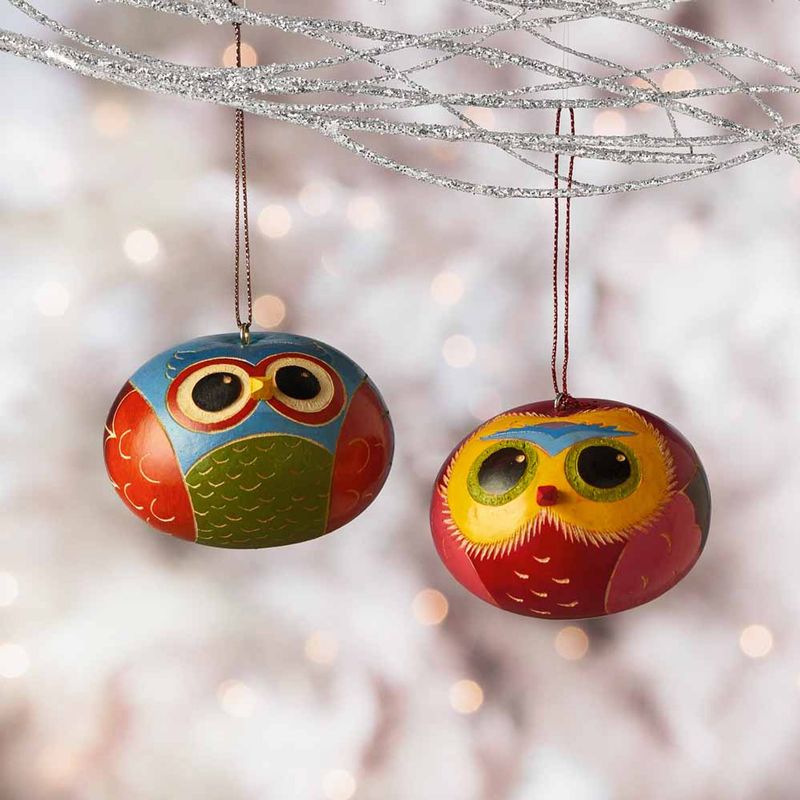 Bright Owl Gourd Ornament