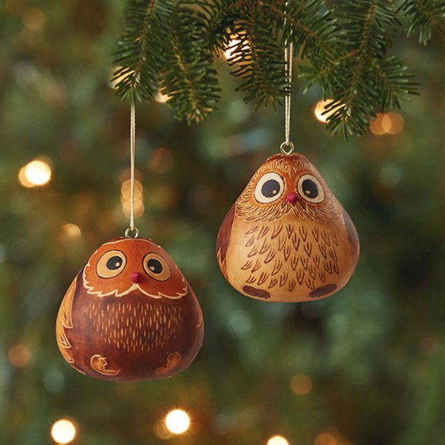 Earth Tone Owl Gourd Ornament