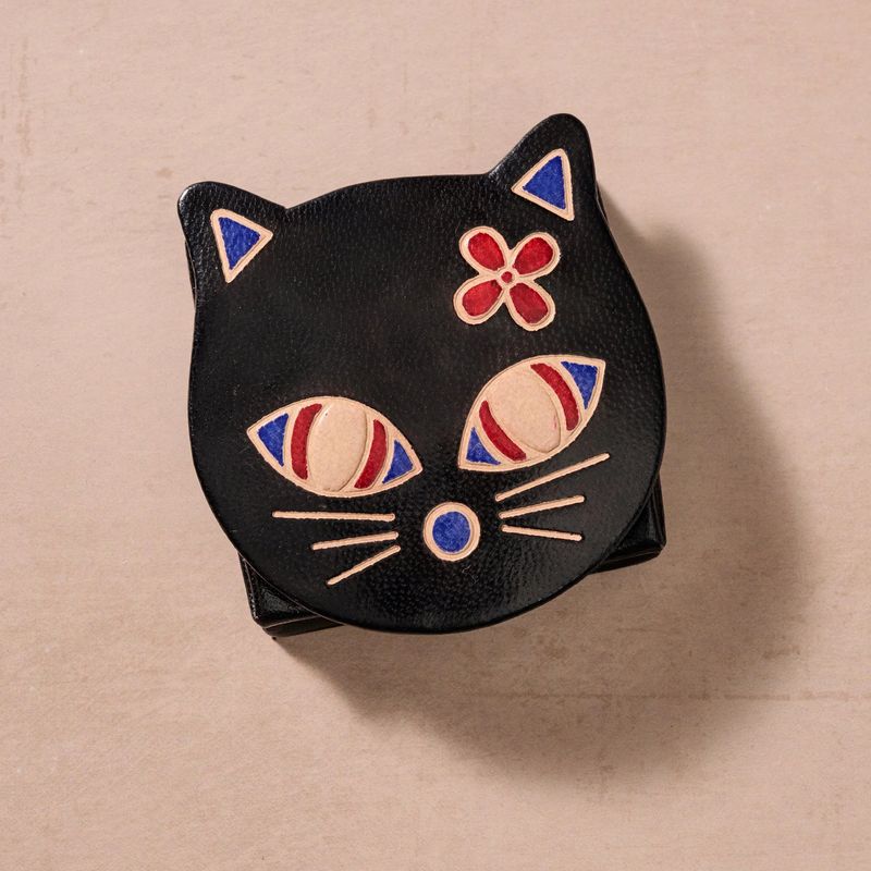 Leather Kitty Coin Purse - Black