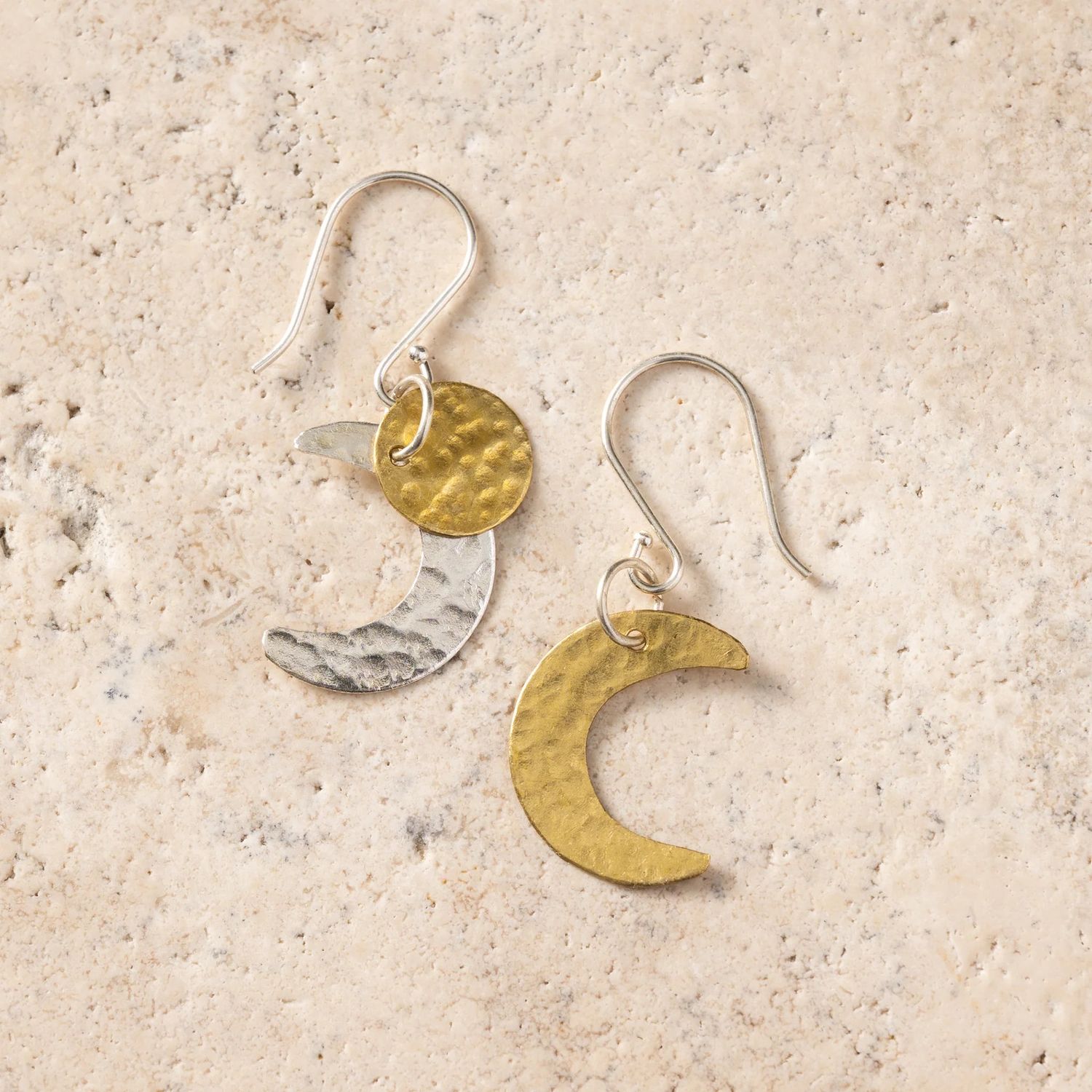Mixed Metal Moon Earrings