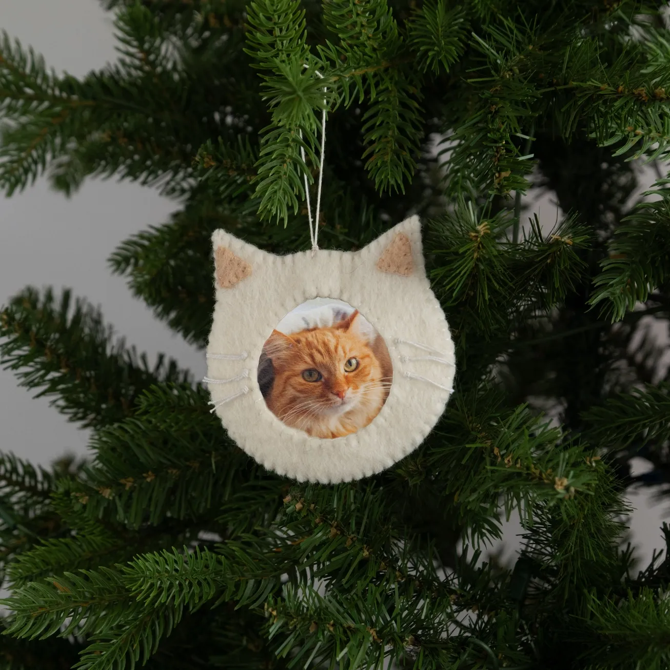 White Cat Frame Felt Ornament