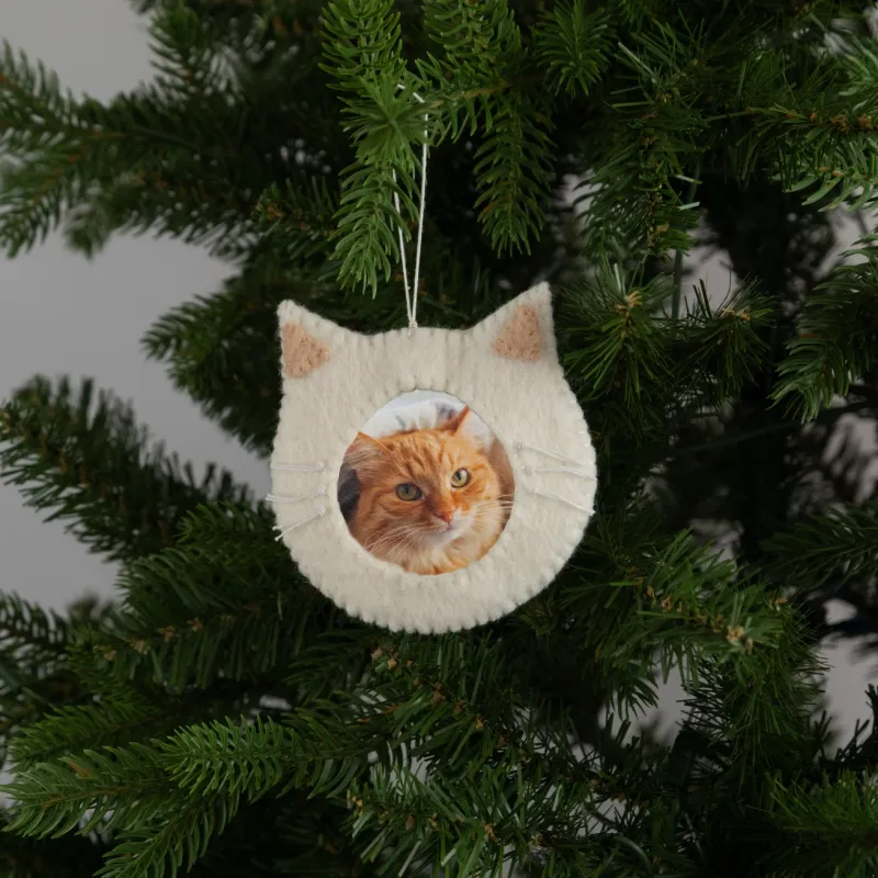 White Cat Frame Felt Ornament
