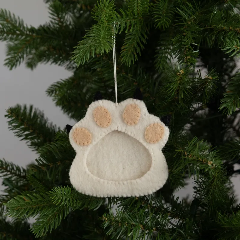 White Pet Paw Frame Felt Ornament