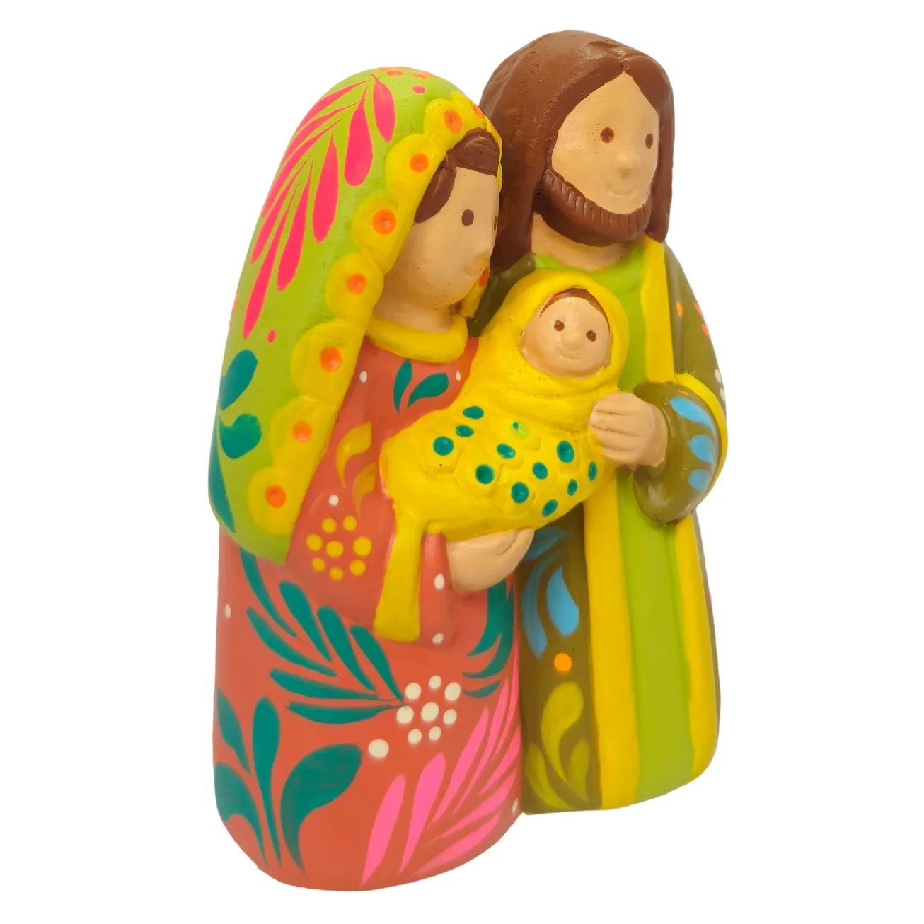 Colorful Ceramic Nativity Coral &amp; Lime