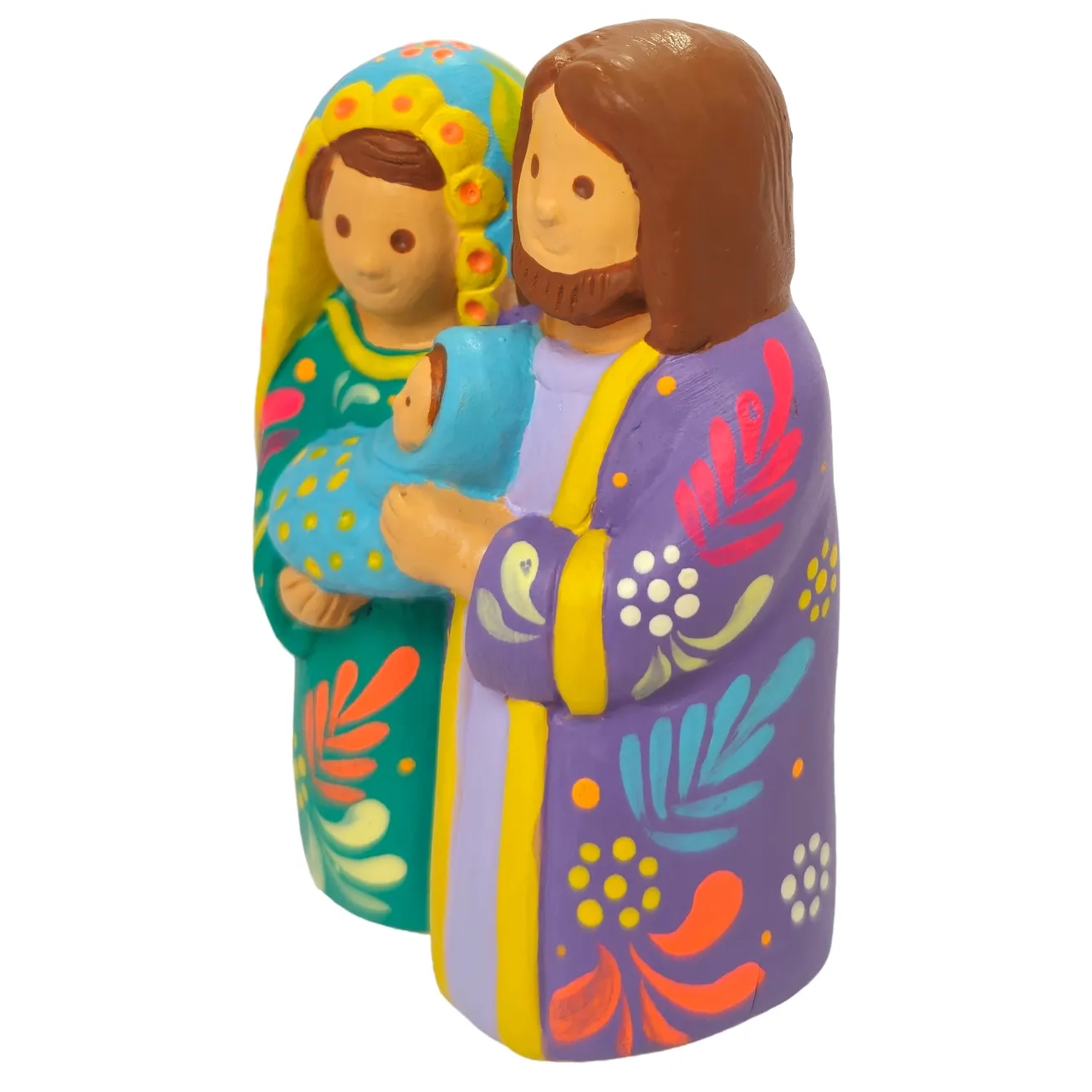Colorful Ceramic Nativity Green &amp; Lilac