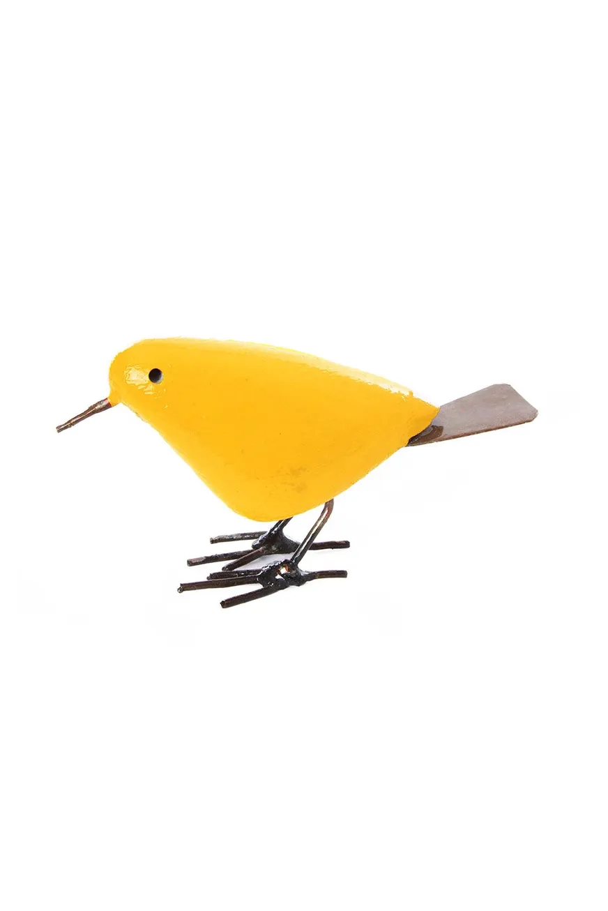 Painted Stone &amp; Metal Yellow Bird