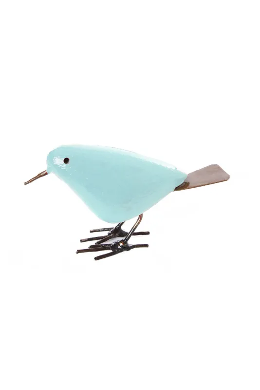 Painted Stone &amp; Metal Blue Bird