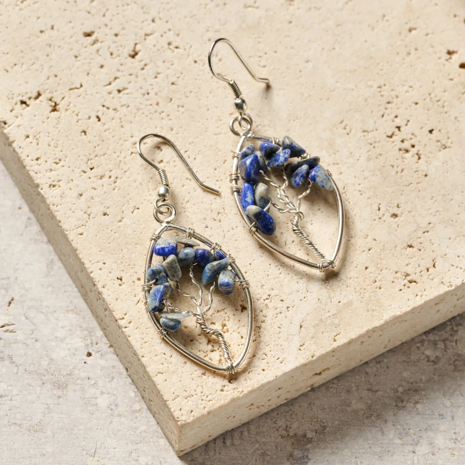 Blue Lapis Tree Earrings