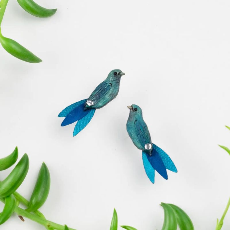 Blue Bird Gourd Post Earrings