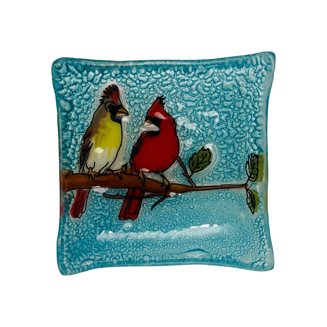 Cardinal Couple Glass Dish